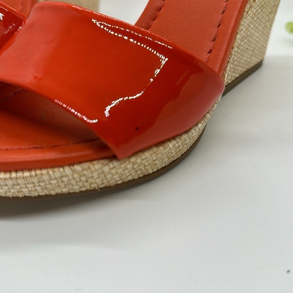 Kate Spade Orange/ Tan Ferrel Vachetta Ankle Strap Sandal Wedges -size 7 - Picture 5 of 10